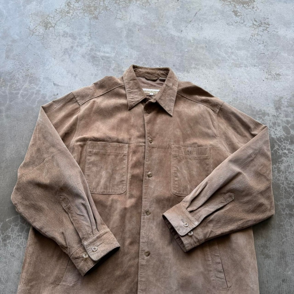 Vintage 90's mocha brown suede leather button up over shirt size XL perry ellis - Picture 4 of 7
